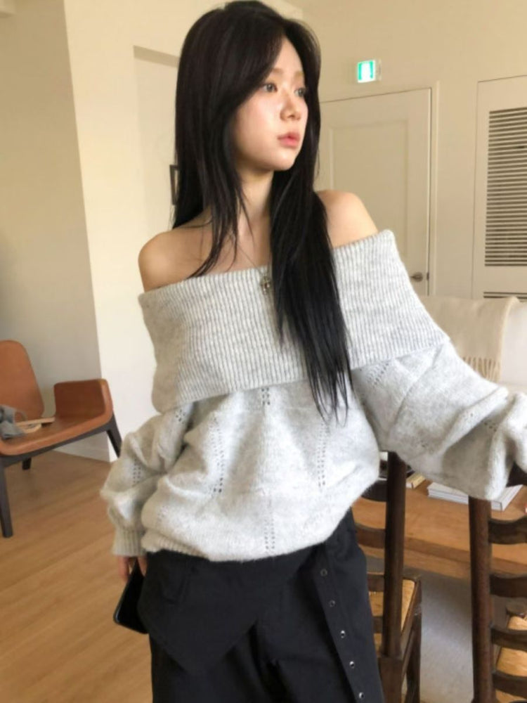 美肩紋理縷空紋理細節毛衣