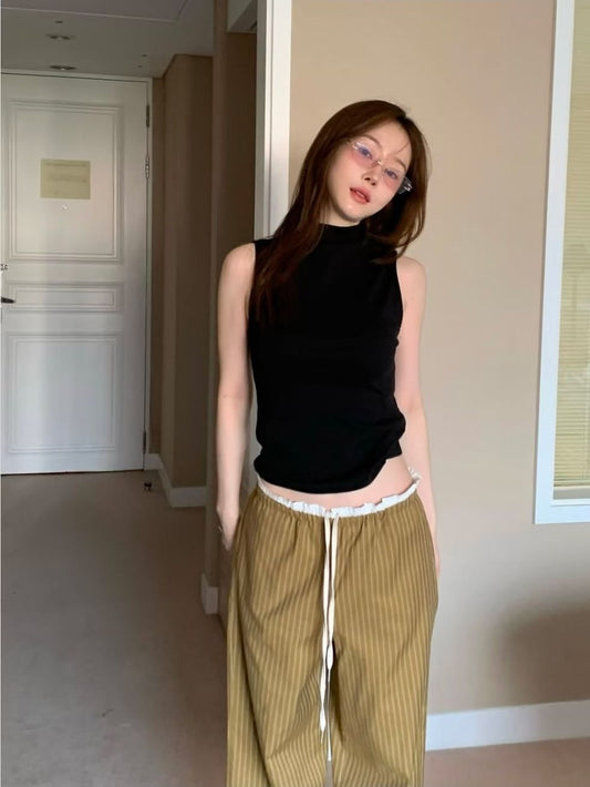 花邊撞色細節抽繩直褲