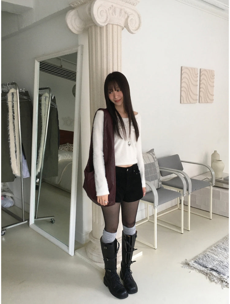 毛絨質感抓皺細節上衣