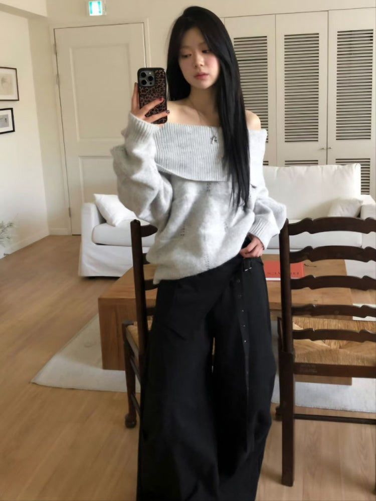 美肩紋理縷空紋理細節毛衣