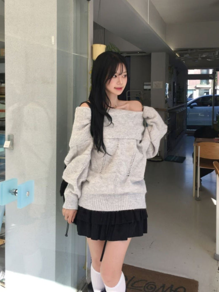 美肩紋理縷空紋理細節毛衣