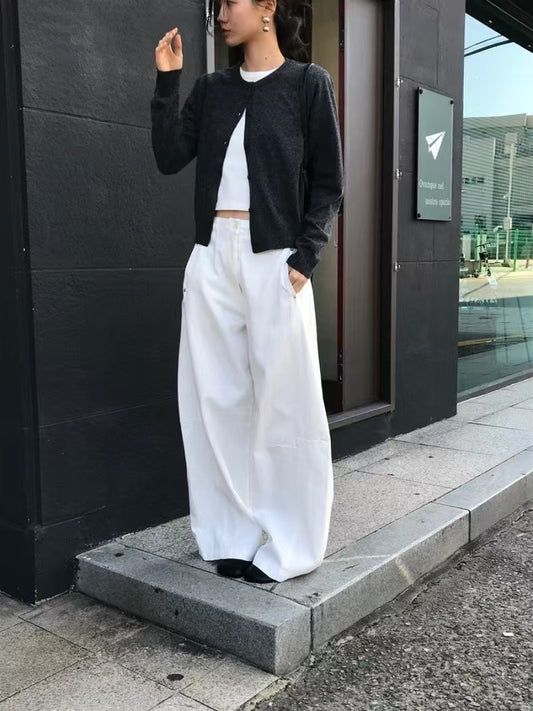 經典圓領排鈕修腰針織外套