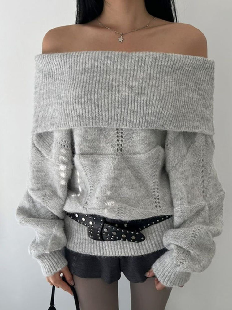 美肩紋理縷空紋理細節毛衣