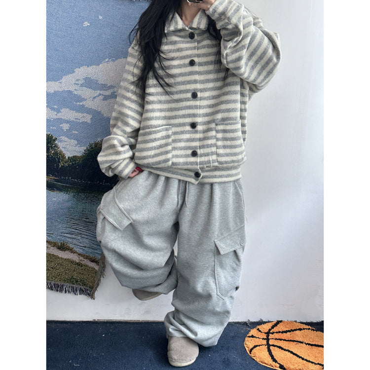 翻領撞色毛流感排鈕外套