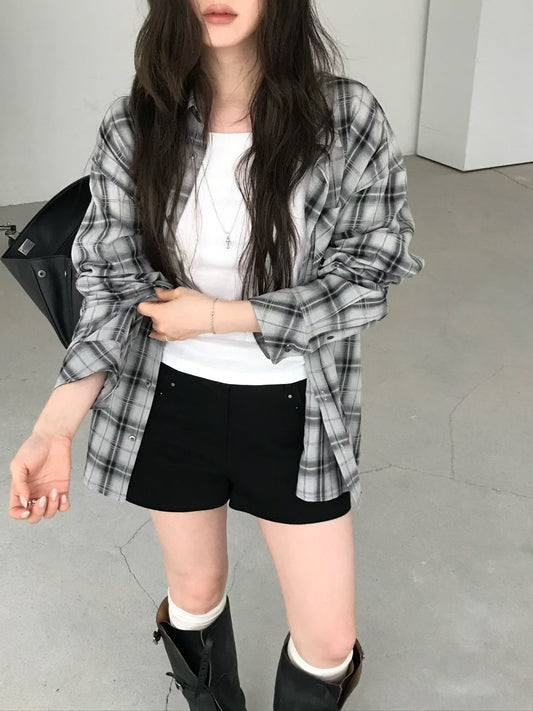 高質撞色格紋襯衫