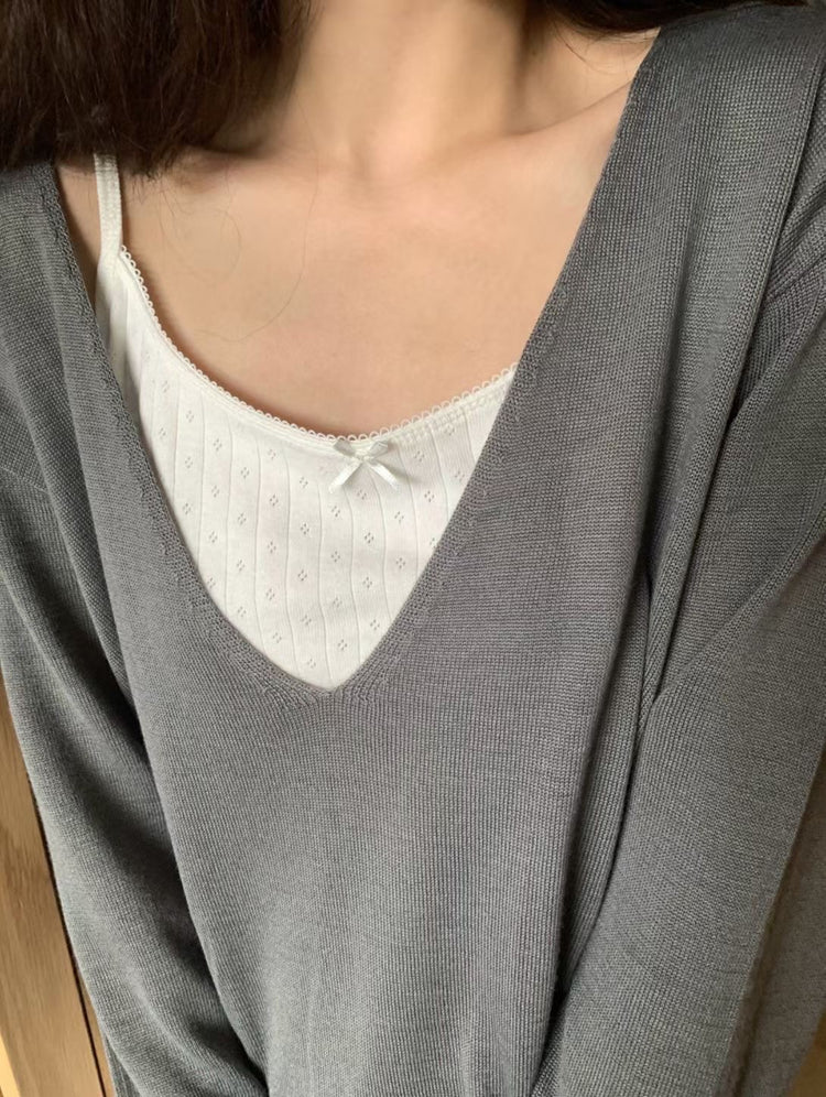 蕾絲暗紋理蝴蝶結細節背心