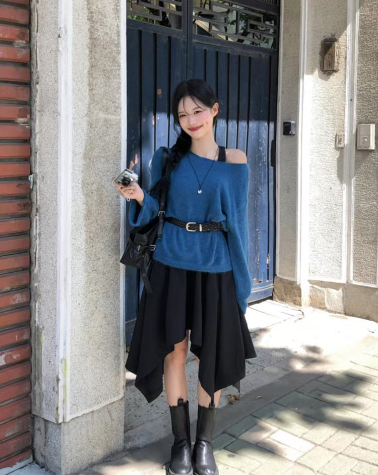 不對稱下擺設計感半裙