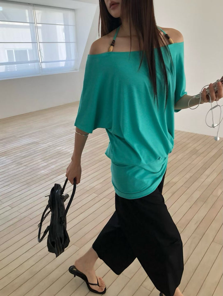 美肩串珠修身細節連身裙