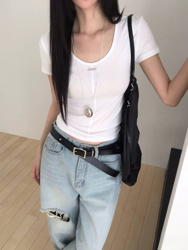 前後兩穿鐵扣中壓線細節上衣