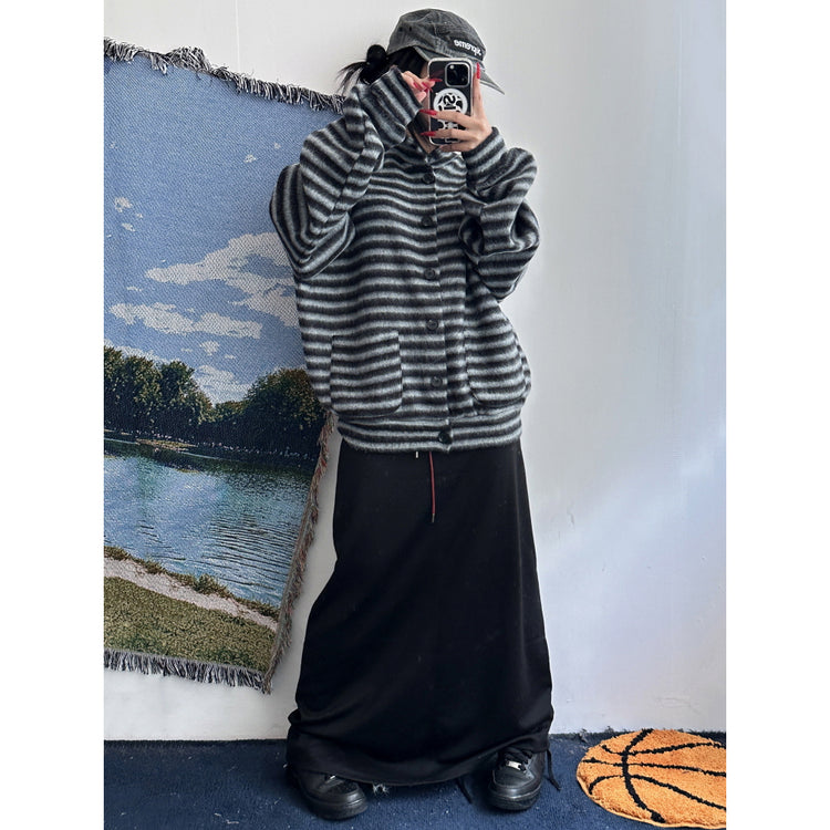 翻領撞色毛流感排鈕外套