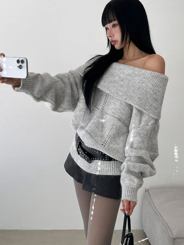 美肩紋理縷空紋理細節毛衣