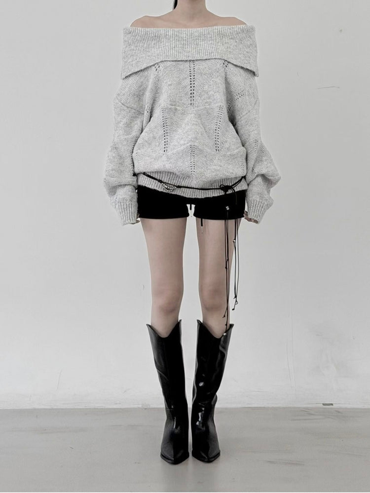 美肩紋理縷空紋理細節毛衣