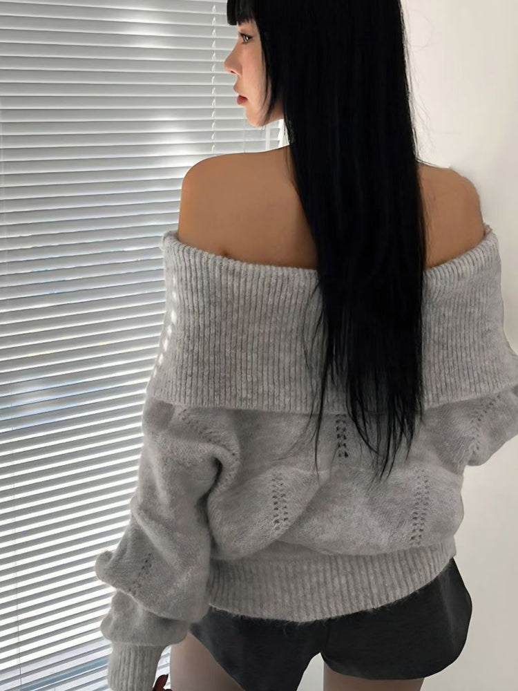 美肩紋理縷空紋理細節毛衣
