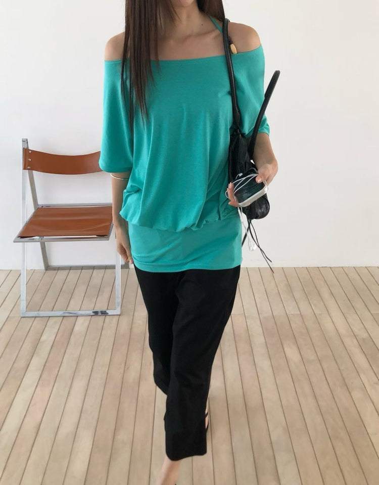 美肩串珠修身細節連身裙