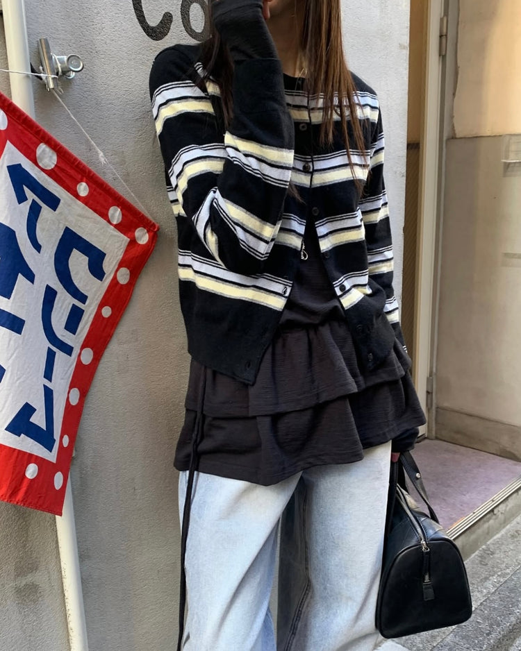 撞色條紋排鈕針織衫