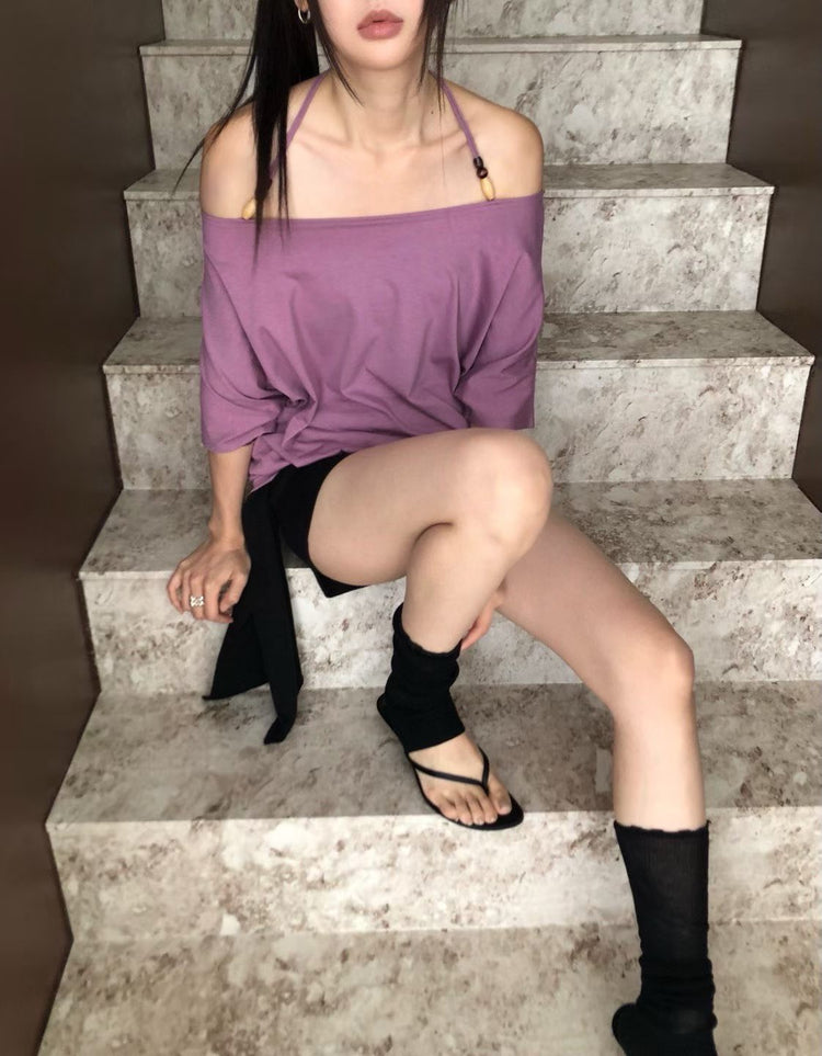 美肩串珠修身細節連身裙