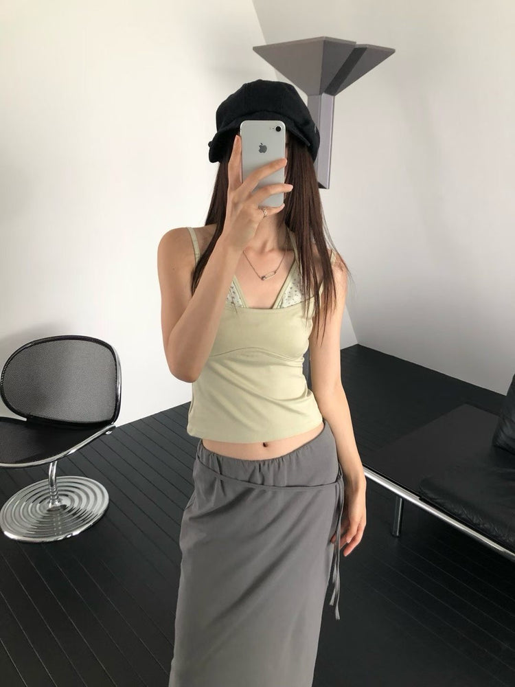 小碎花胸壓線細節雙層背心