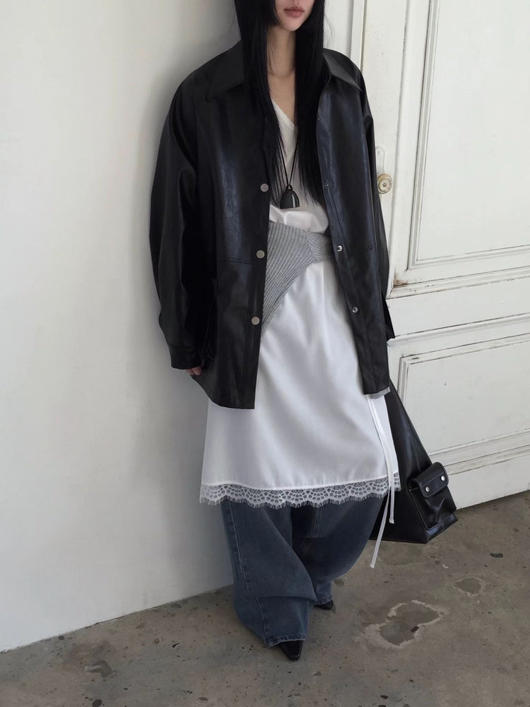 高級V領蕾絲邊綁帶細節連身裙