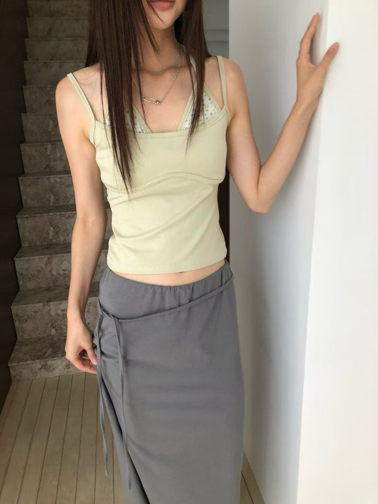 小碎花胸壓線細節雙層背心