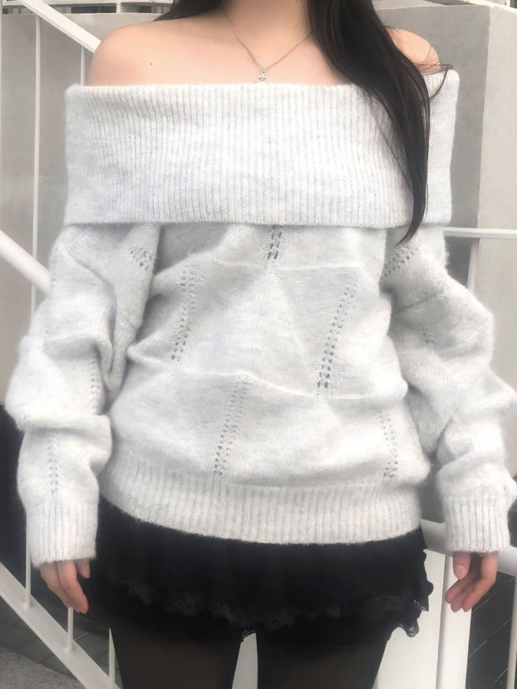 美肩紋理縷空紋理細節毛衣