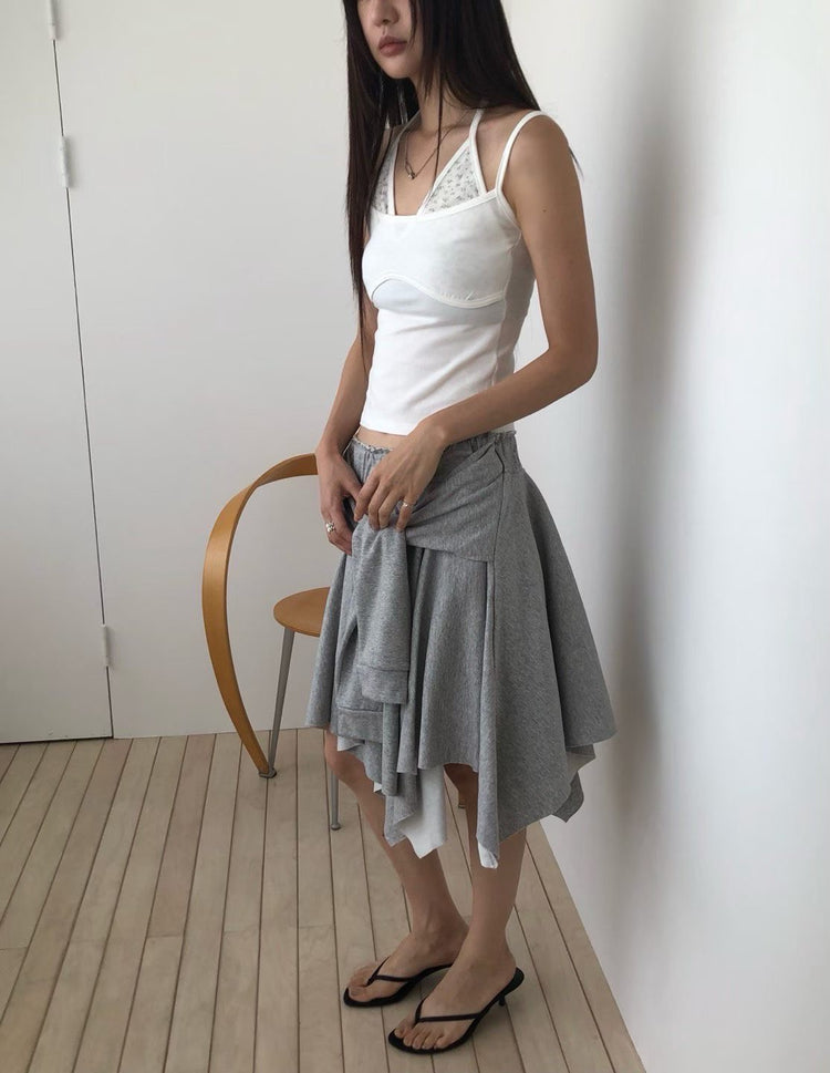 小碎花胸壓線細節雙層背心