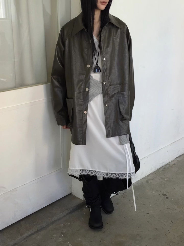 高級V領蕾絲邊綁帶細節連身裙