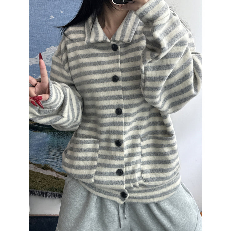 翻領撞色毛流感排鈕外套