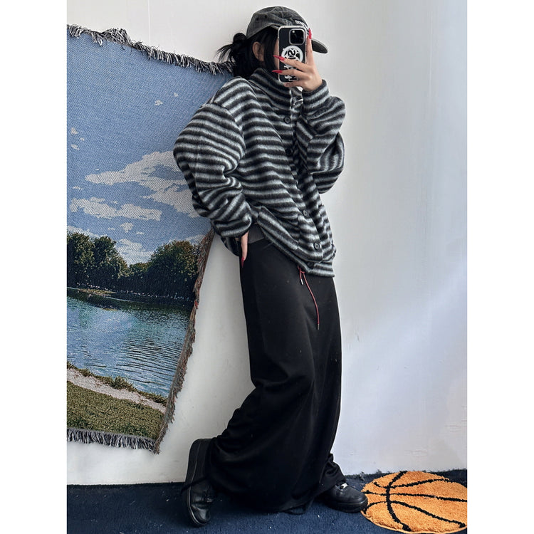 翻領撞色毛流感排鈕外套