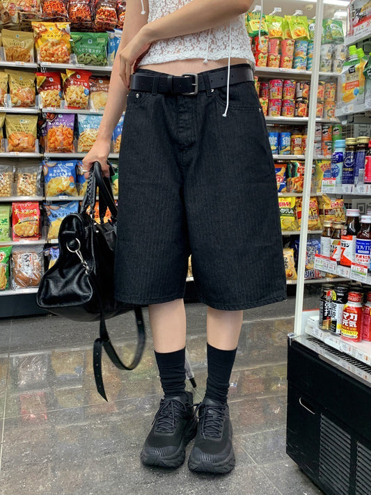 低調條紋五分褲
