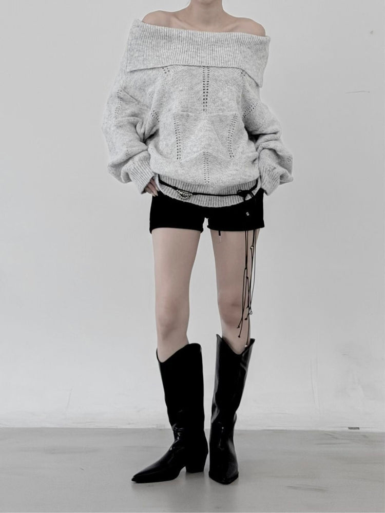 美肩紋理縷空紋理細節毛衣