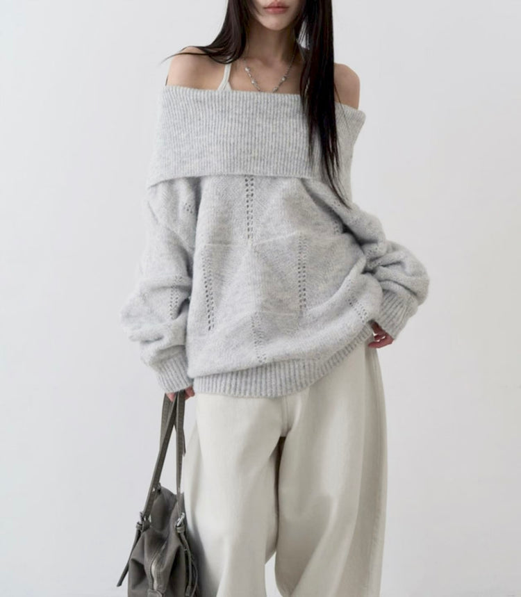 美肩紋理縷空紋理細節毛衣