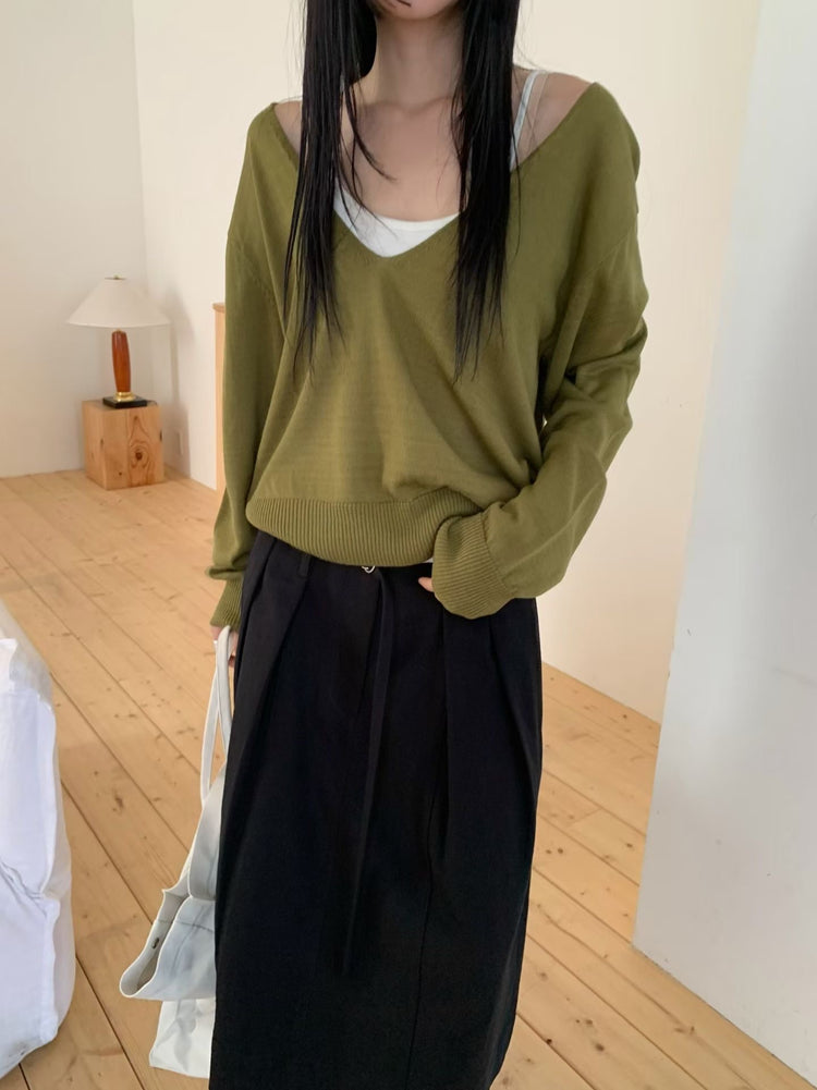美色深V寬鬆針織衫