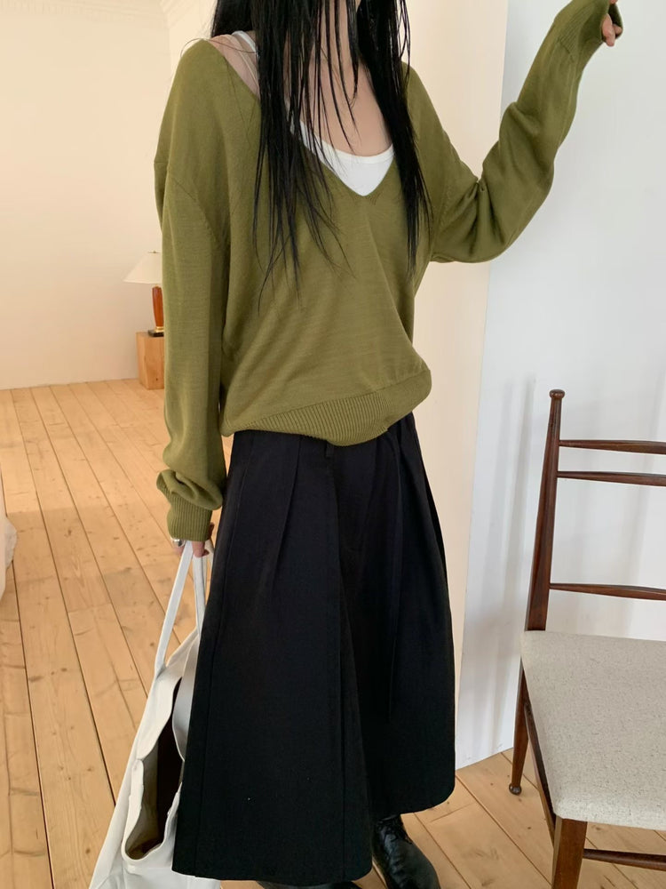 美色深V寬鬆針織衫