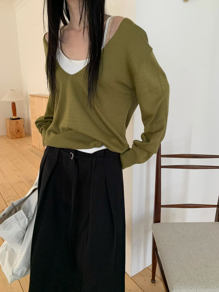 美色深V寬鬆針織衫