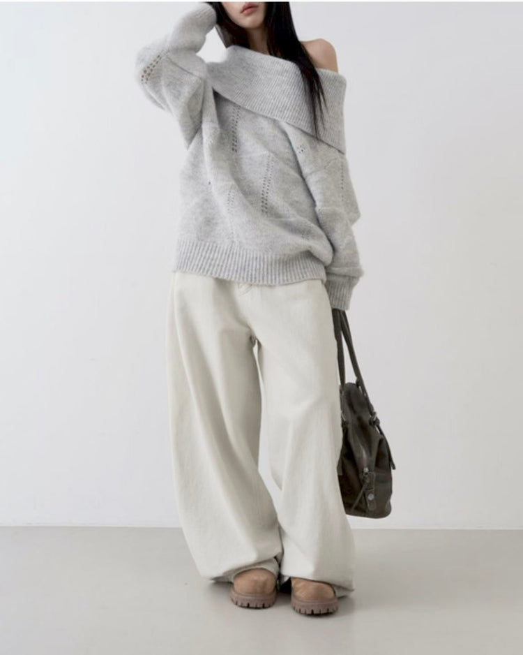 美肩紋理縷空紋理細節毛衣