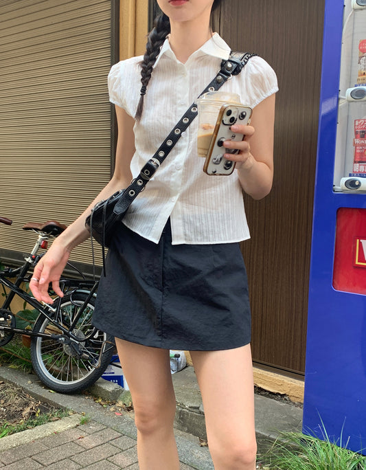 微透翻領直紋修身襯衫