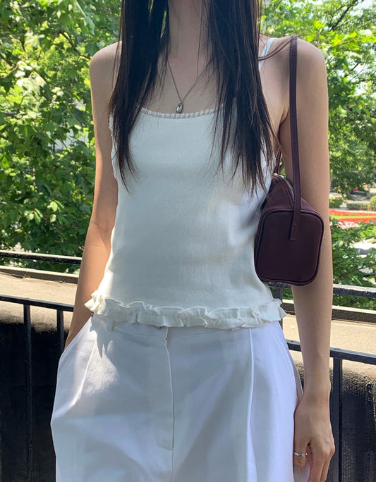 蕾絲荷葉邊細節修腰背心