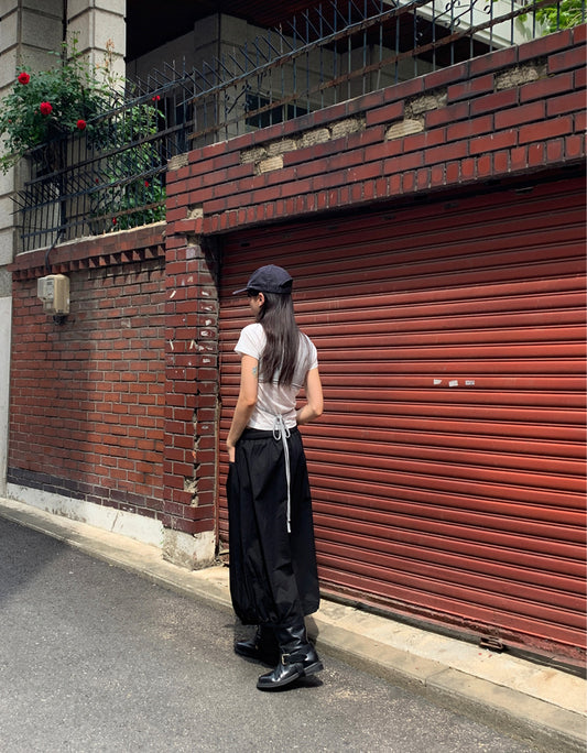束口抽繩口袋細節泡泡裙