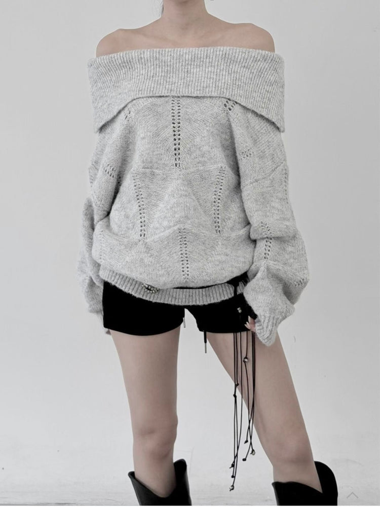 美肩紋理縷空紋理細節毛衣