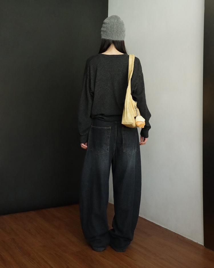 復古側鉚釘細節繭型褲