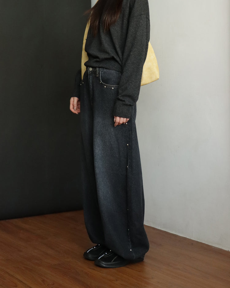 復古側鉚釘細節繭型褲