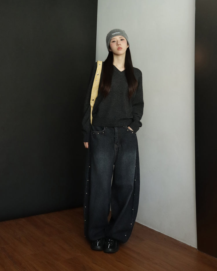 復古側鉚釘細節繭型褲