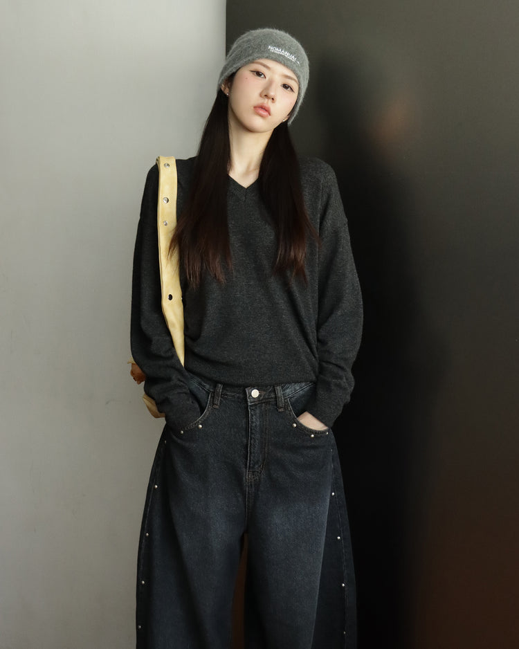 復古側鉚釘細節繭型褲