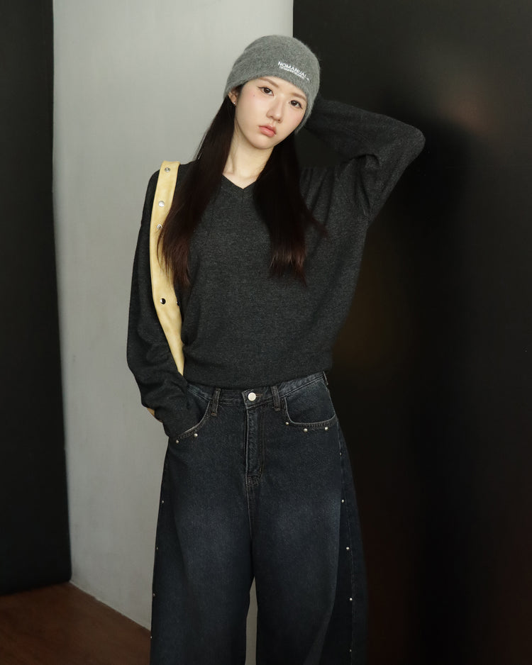 復古側鉚釘細節繭型褲