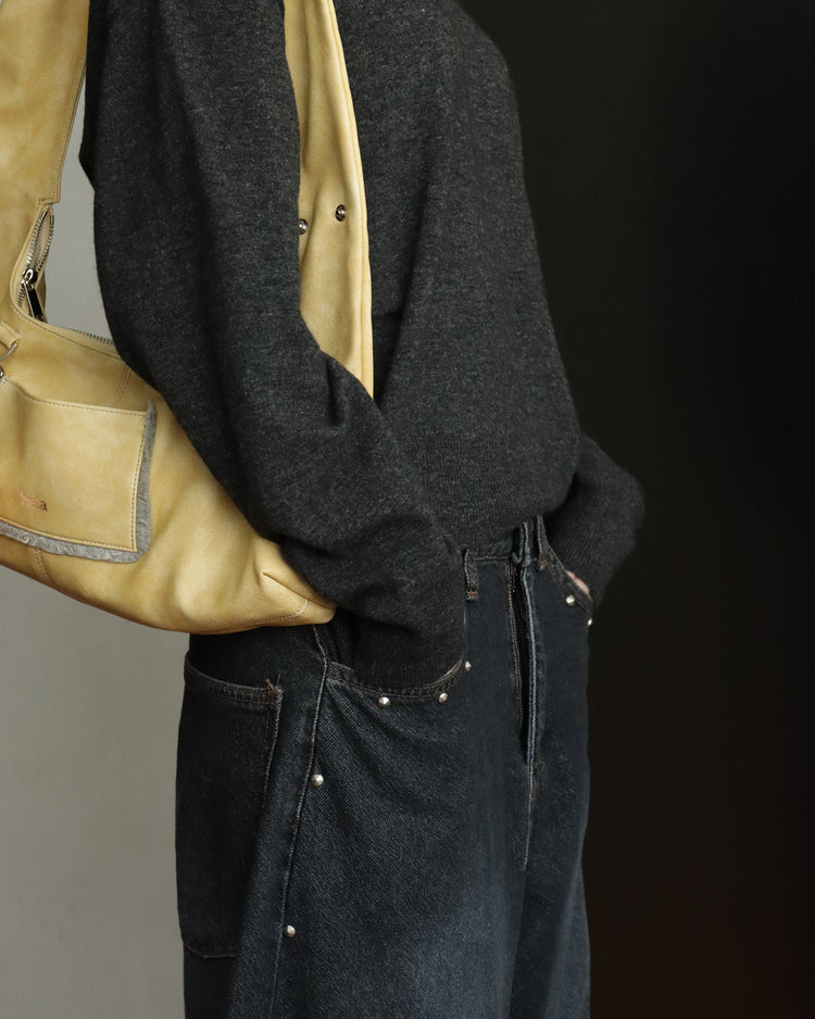 復古側鉚釘細節繭型褲