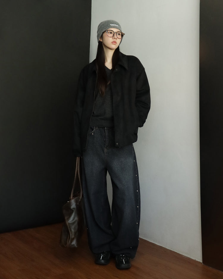 復古側鉚釘細節繭型褲