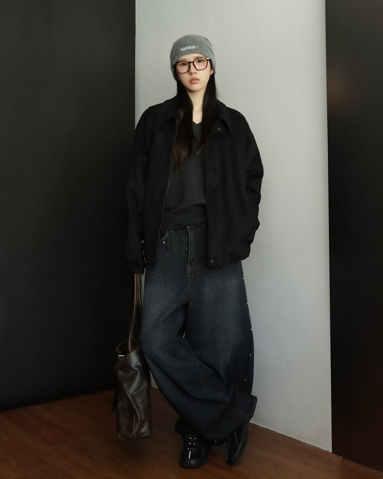 復古側鉚釘細節繭型褲