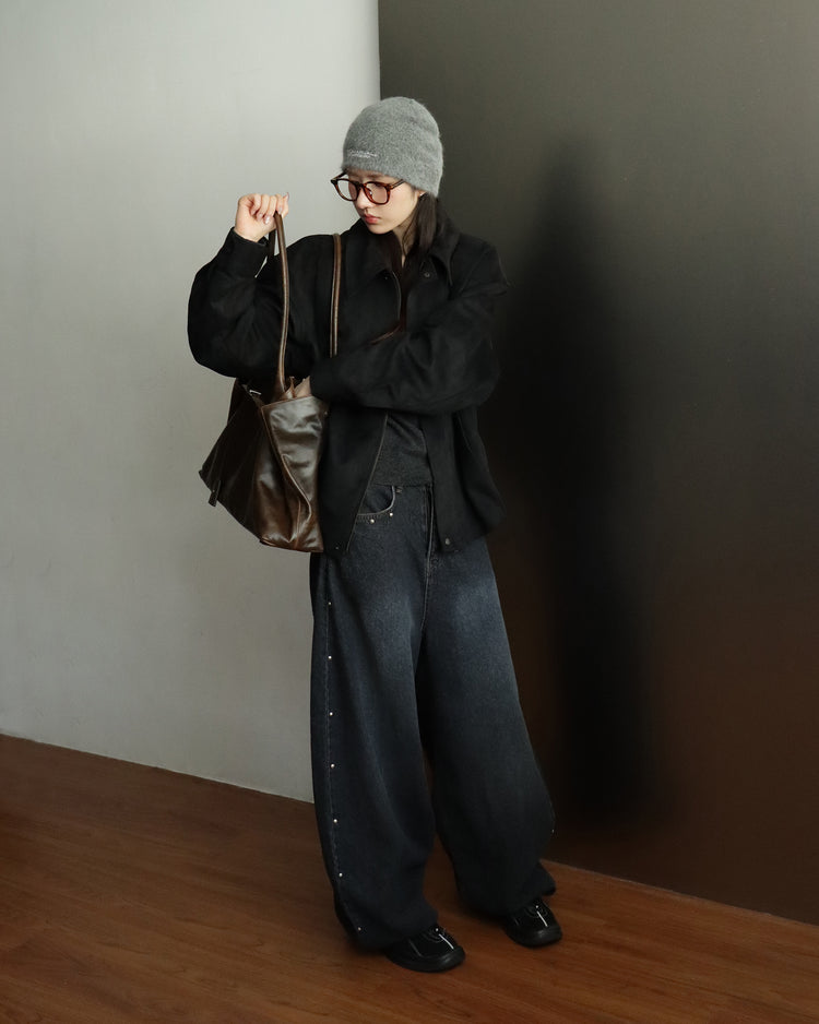 復古側鉚釘細節繭型褲