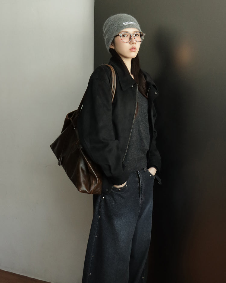 復古側鉚釘細節繭型褲