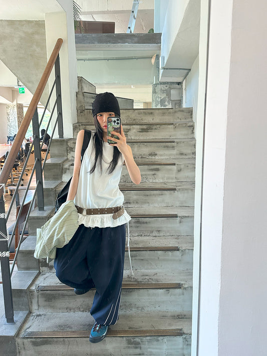 鬚邊荷葉邊綁帶細節上衣